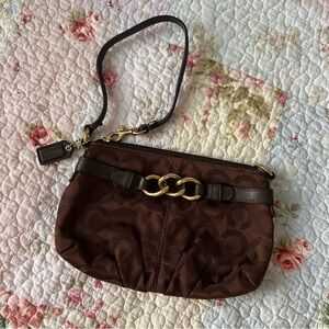 Vintage Coach Y2K Brown Wristlet with gold accents